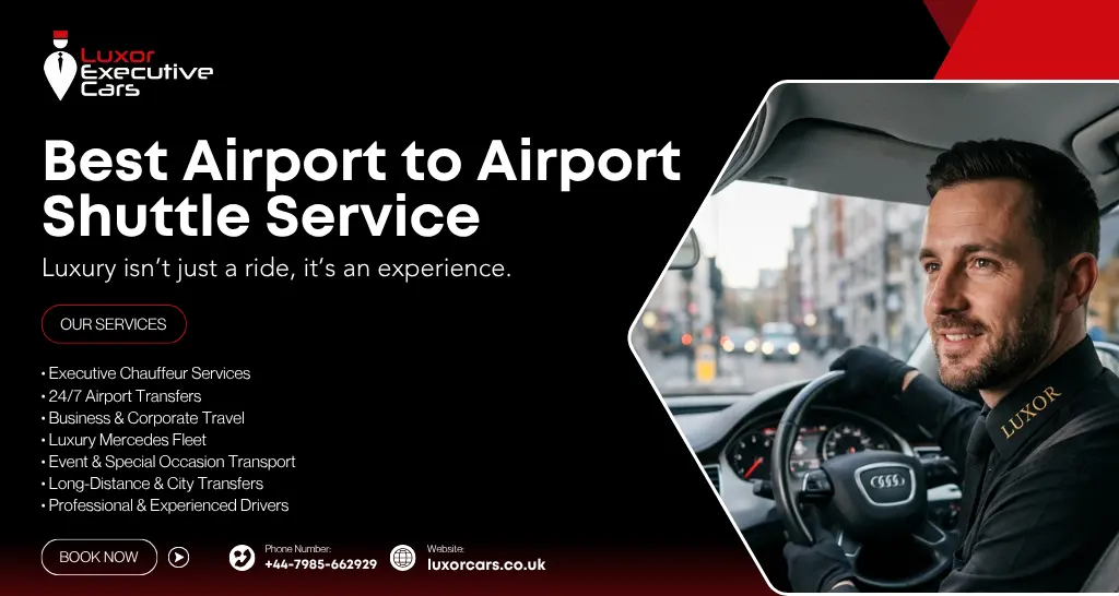 Airport to Airport Shuttle Service showing executive car for airport transfer
