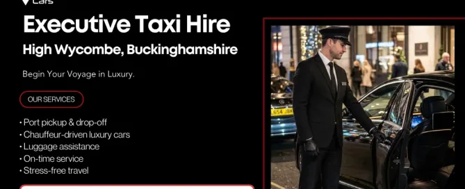 Executive taxi hire service with luxury chauffeur-driven vehicle