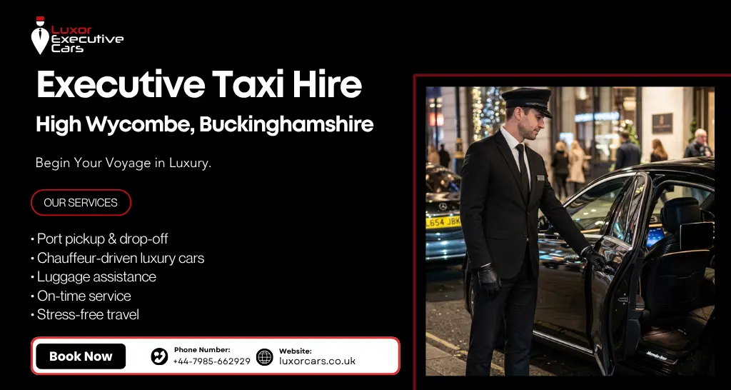 Executive taxi hire service with luxury chauffeur-driven vehicle